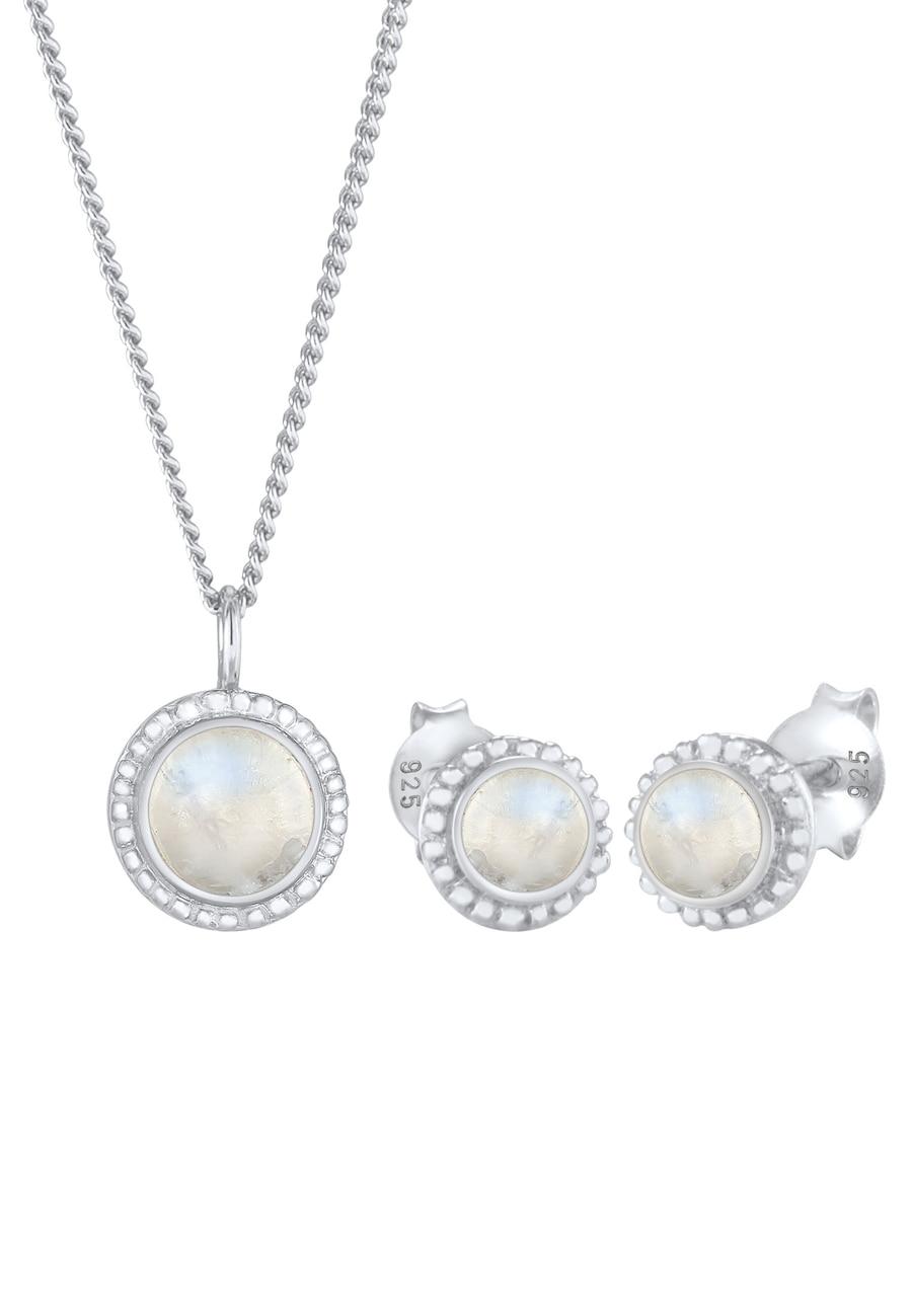 Elli PREMIUM Damskie kolczyki z wisiorkiem okrągły kwiat z kamieniem księżycowym w pozłacanym srebrze 925 Sterling Silver Zestawy 1 ct