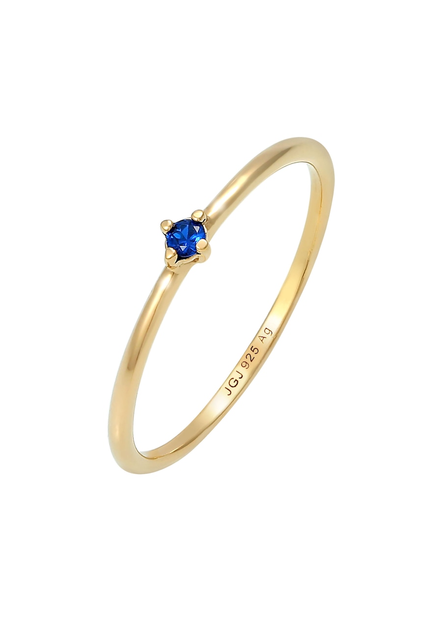 Elli Damski pasjans z syntetycznym szafirem w pozłacanym srebrze 925 Sterling Silver Pierścionki 1 ct