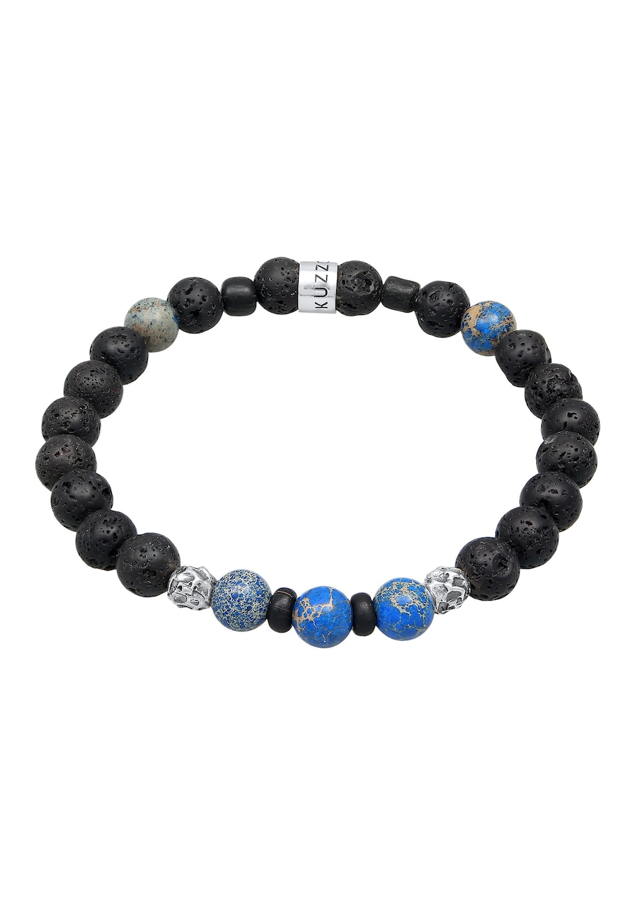 KUZZOI Męskie koraliki Round with Lava Stone and Agate Beads ze srebra próby 925 Sterling Silver Biżuteria męska 1 ct