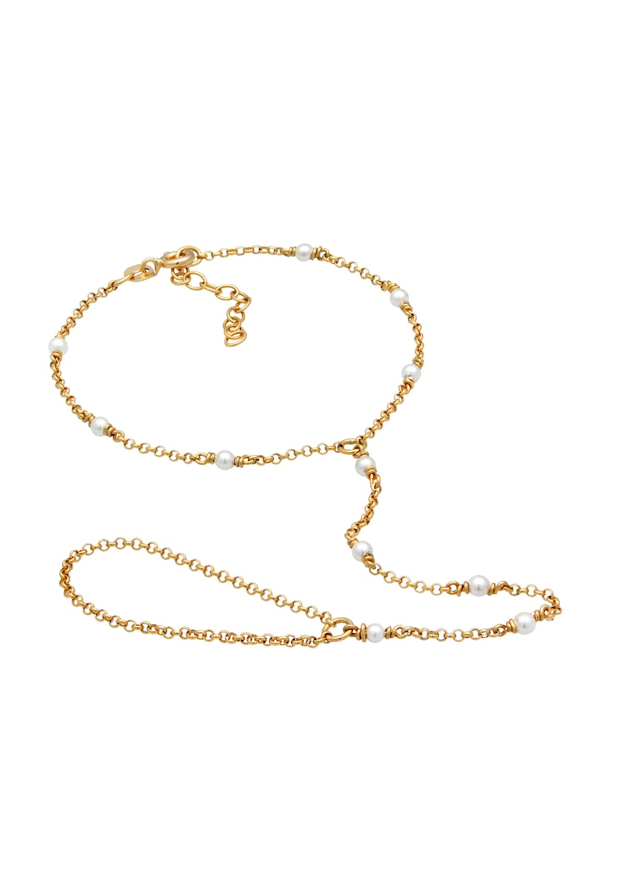 Elli Damski łańcuszek bransoletkaTrend z perłami w kształcie pereł muszlowych w pozłacanym srebrze próby 925 Sterling Silver Bransoletki 1 ct