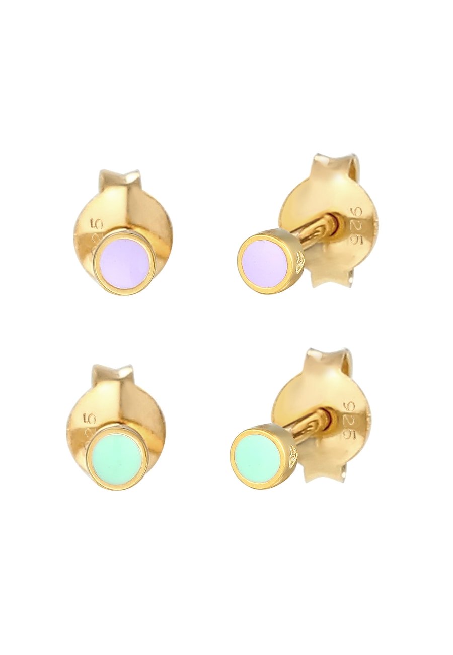 Elli Damskie kolczyki sztyfty pastelowe z emalią z pozłacanego srebra próby 925 Sterling Silver Kolczyki 1 ct