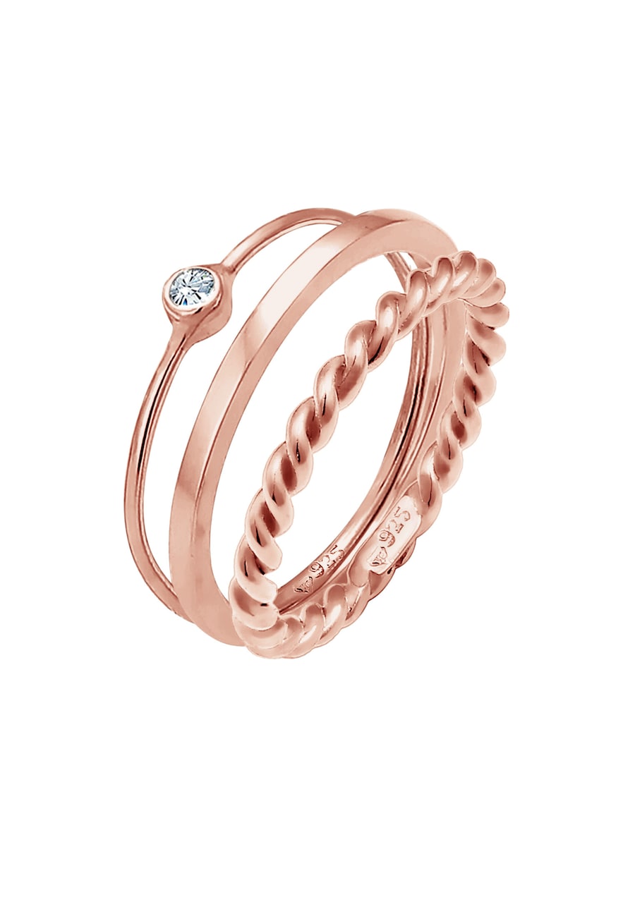 Elli Zestaw damski pasjans Basic Twisted z kryształem ze srebra próby 925 Pierścionki 1 ct Damski