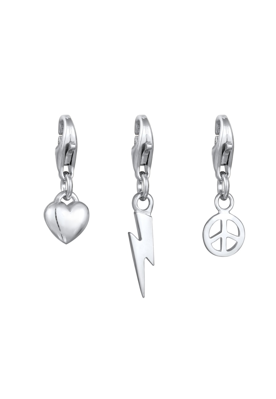 KUZZOI Męski zestaw charmsów Heart Lightning Peace ze słodkowodną perłą hodowlaną ze srebra próby 925 Biżuteria męska 1 ct Męskie