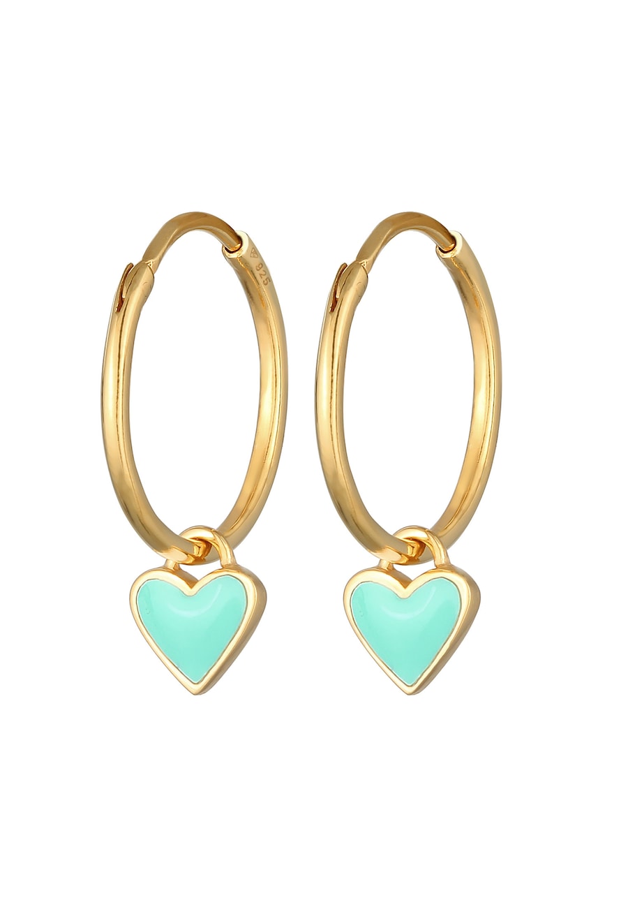 Elli Damskie kolczyki kółka z zawieszką serce z emalią w kolorze fioletowym z pozłacanego srebra próby 925 Sterling Silver Kolczyki koła 1 ct