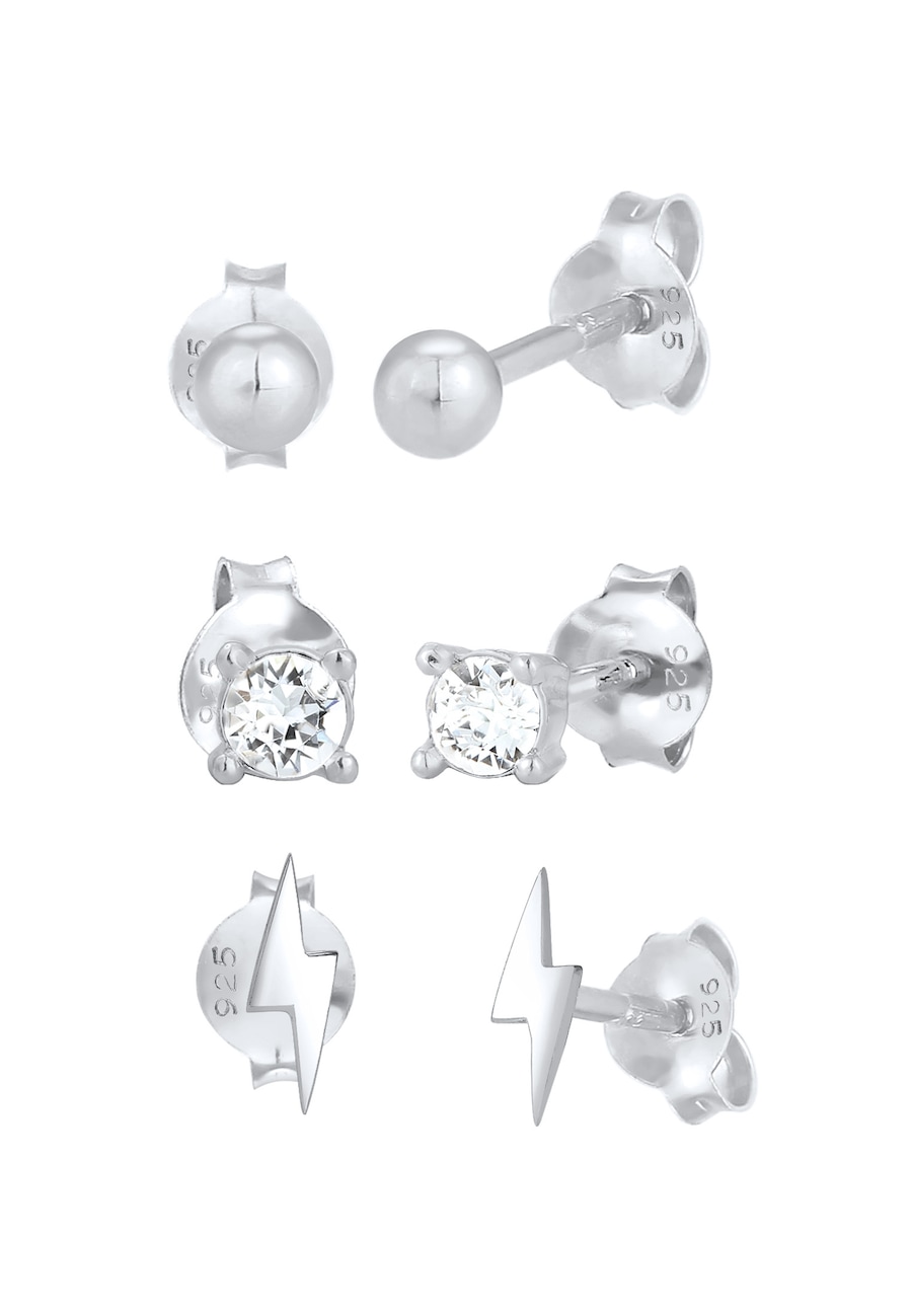 Elli Damskie kolczyki sztyfty Kula Błyskawica w zestawie 3- częściowym z kryształami w srebrze próby 925 Kolczyki 1 ct