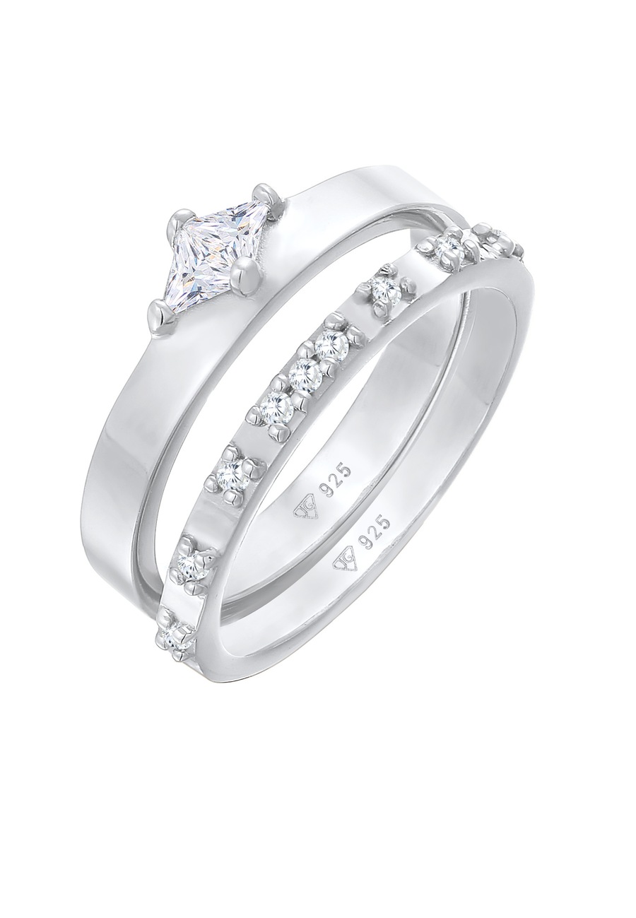 Elli Damski zestaw soliter zaręczyny z kryształami cyrkonii w srebrze 925 Sterling Silver Pierścionki 1 ct