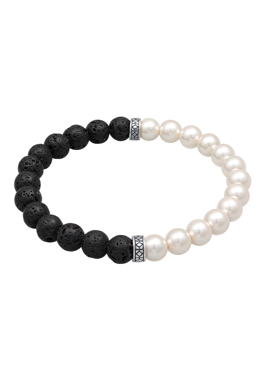 KUZZOI Męskie korale Lava z syntetycznymi perłami w srebrze próby 925 Sterling Silver Biżuteria męska 1 ct