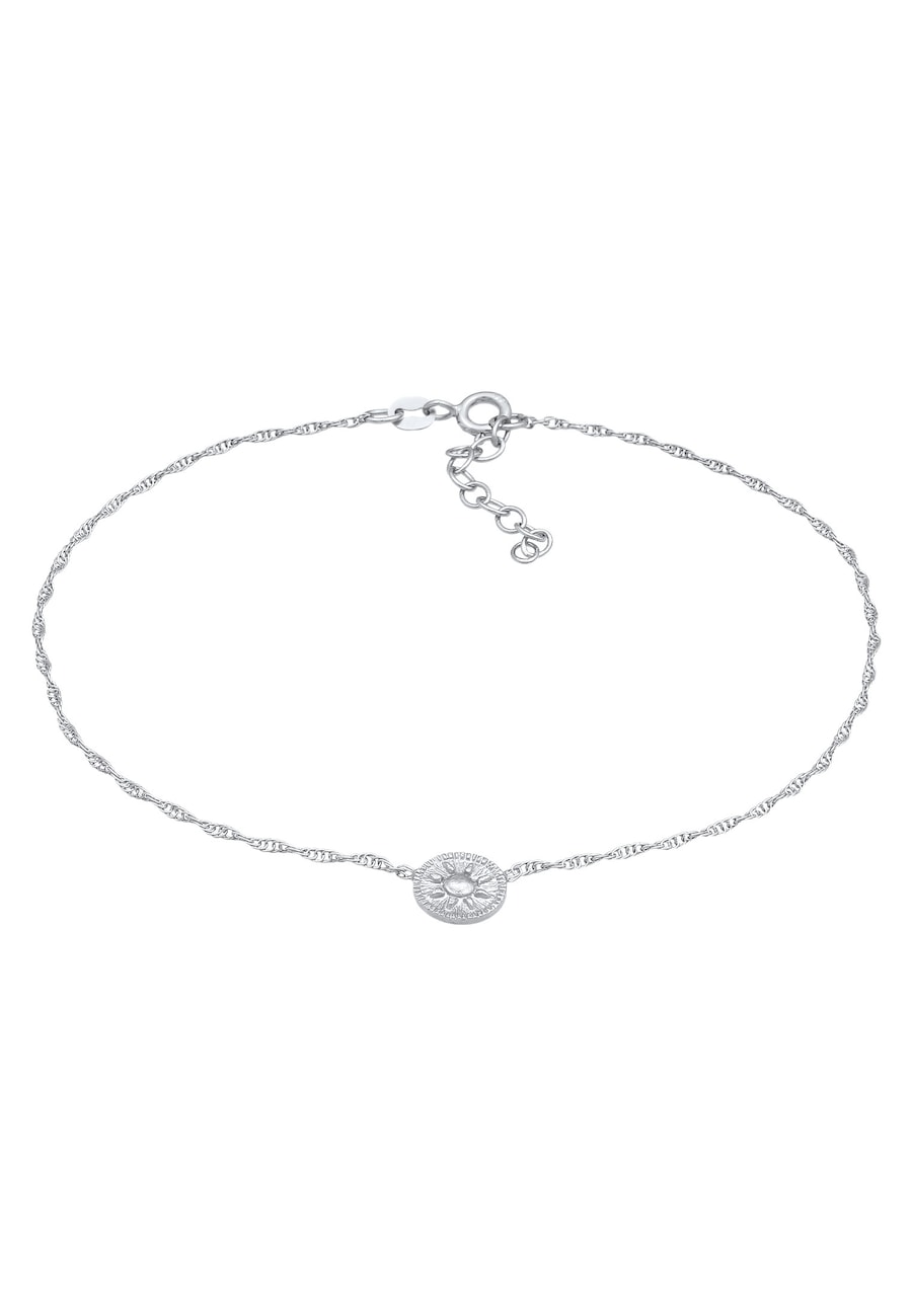 Elli Damski łańcuszek na kostkę Moneta Słońce w srebrze próby 925 Sterling Silver Bransoletki na nogę 1 ct