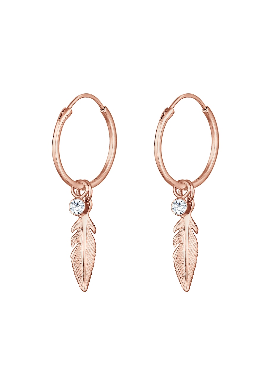 Elli Damskie kreole pióro zawieszka Boho Festiwal z kryształami w srebrze 925 Sterling Silver Kolczyki koła 1 ct