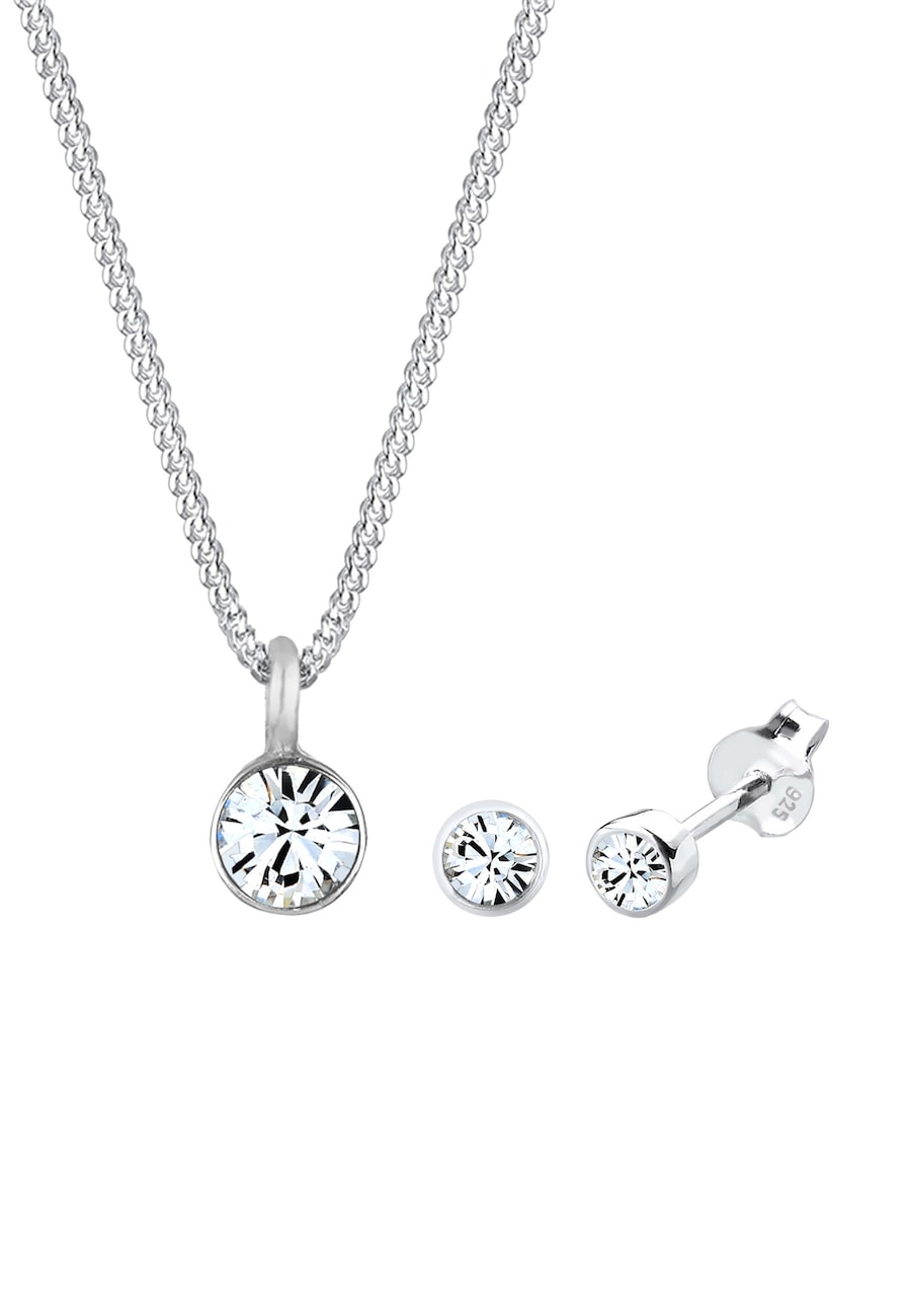 Elli Damski zestaw Elegancki Solitaire zawieszka kolczyki z kryształami w srebrze 925 Sterling Silver Zestawy 1 ct