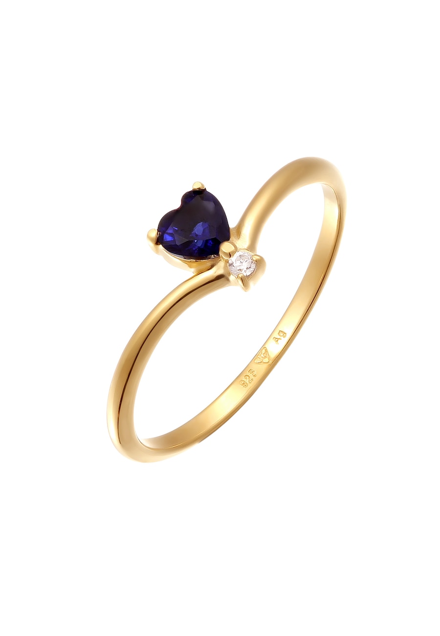 Elli DIAMONDS Kamieniami Kobiety Serce Diament Labgrown Biały Szafir Niebieski 925 Sterling Silver Pozłacany Strój Wieczorowy Złoto Pierścionki 1 ct D