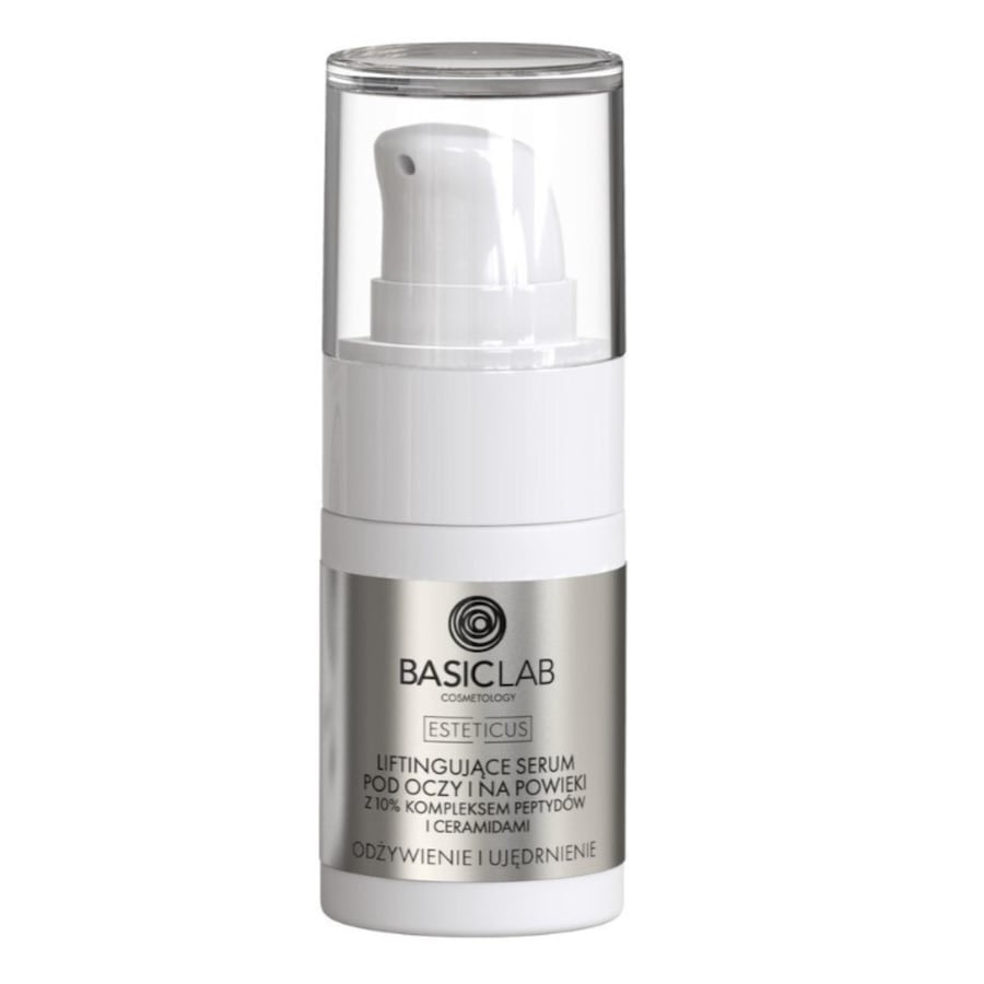 BasicLab Liftingujące Serum Pod Oczy i Na Powieki z 10% Kompleksem Peptydów i Ceramidami Odżywienie i Ujędrnienie Serum pod oczy 15 ml