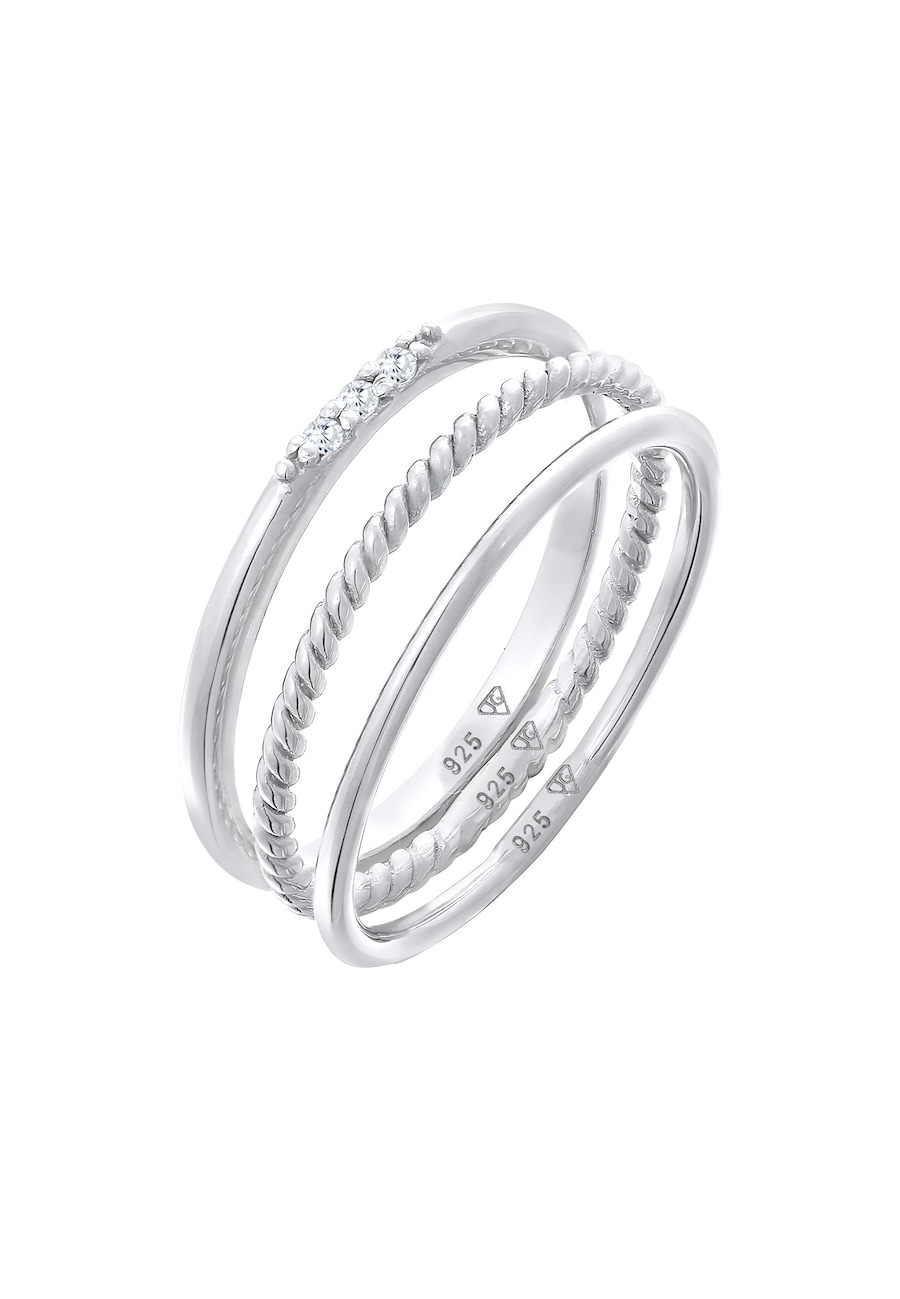 Elli Damski do łączenia Basic zestaw 3 częściowy z kryształami cyrkonii w srebrze 925 Sterling Silver Pierścionki 1 ct