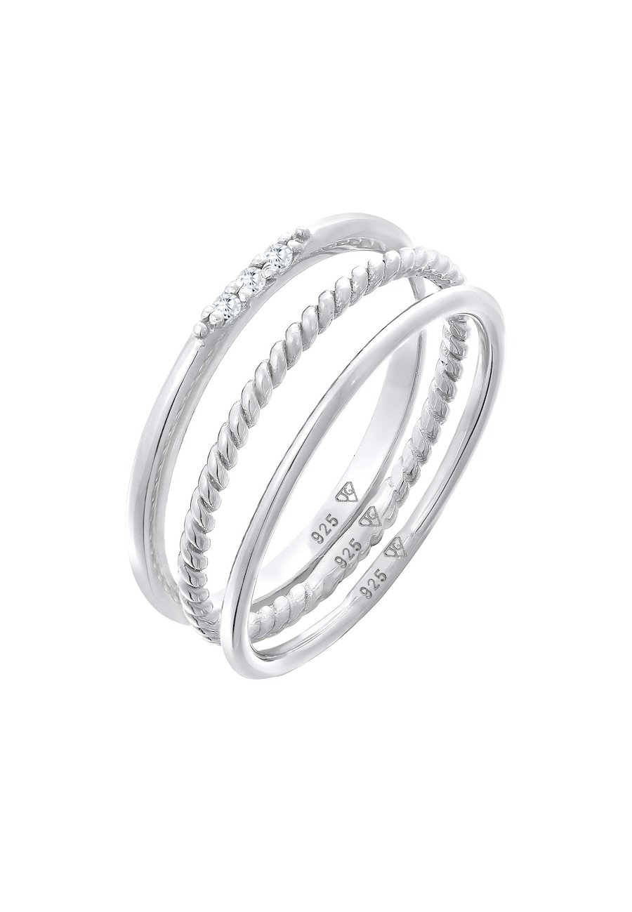 Elli Damski do łączenia Basic zestaw 3 częściowy z kryształami cyrkonii w srebrze 925 Sterling Silver Pierścionki 1 ct