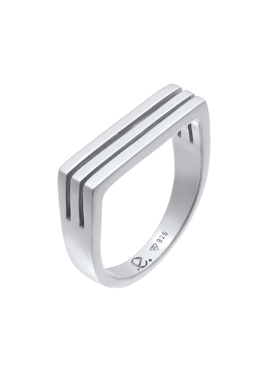 Elli PREMIUM Damski sygnet prostokąt w rodowanym srebrze 925 Sterling Silver Pierścionki 1 ct