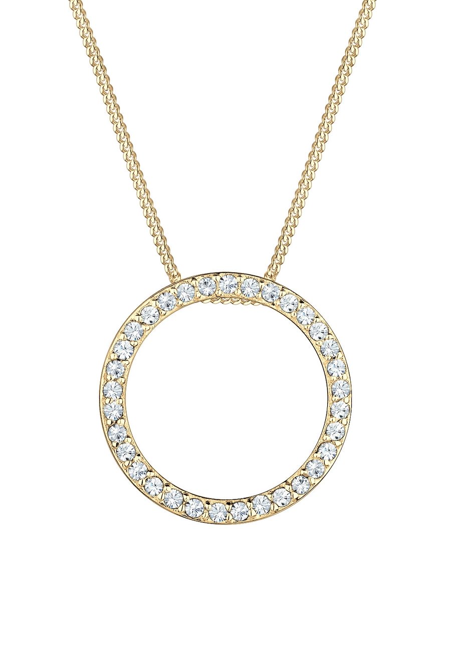 Elli Damski klasyczny wisiorek w kształcie koła z kryształami ze srebra próby 925 Naszyjniki 1 ct