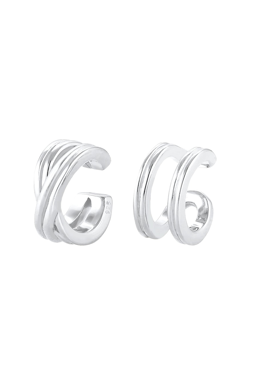 Elli Damski zestaw wkładek dousznych Geo Basic Minimal w kolorze srebrnym 925 funtów szterlingów Nausznice 1 ct