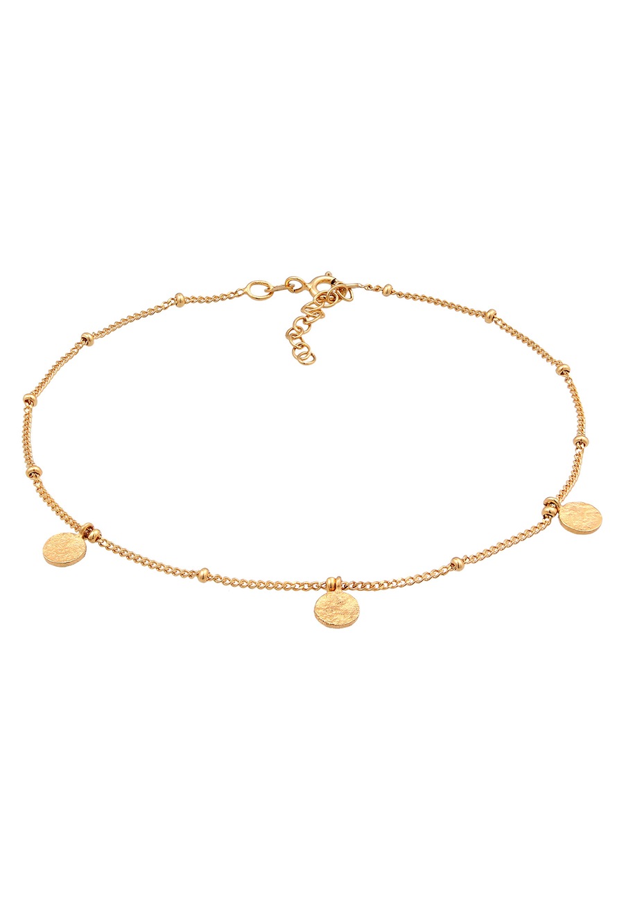 Elli Damska bransoletka na kostkę Kulka płytka młotkowane srebro 925 Sterling Silver Bransoletki na nogę 1 ct Damski