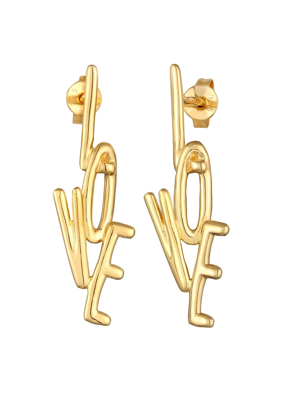 Elli Damskie kolczyki sztyfty Love pozłacane srebrem próby 925 Sterling Silver Kolczyki 1 ct