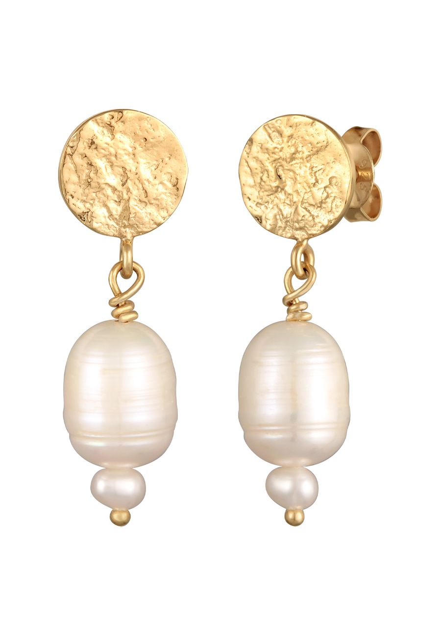 Elli PREMIUM Damskie kolczyki organiczne z perły hodowlana słodkowodna z pozłacanego srebra próby 925 Stering Silver Kolczyki 1 ct