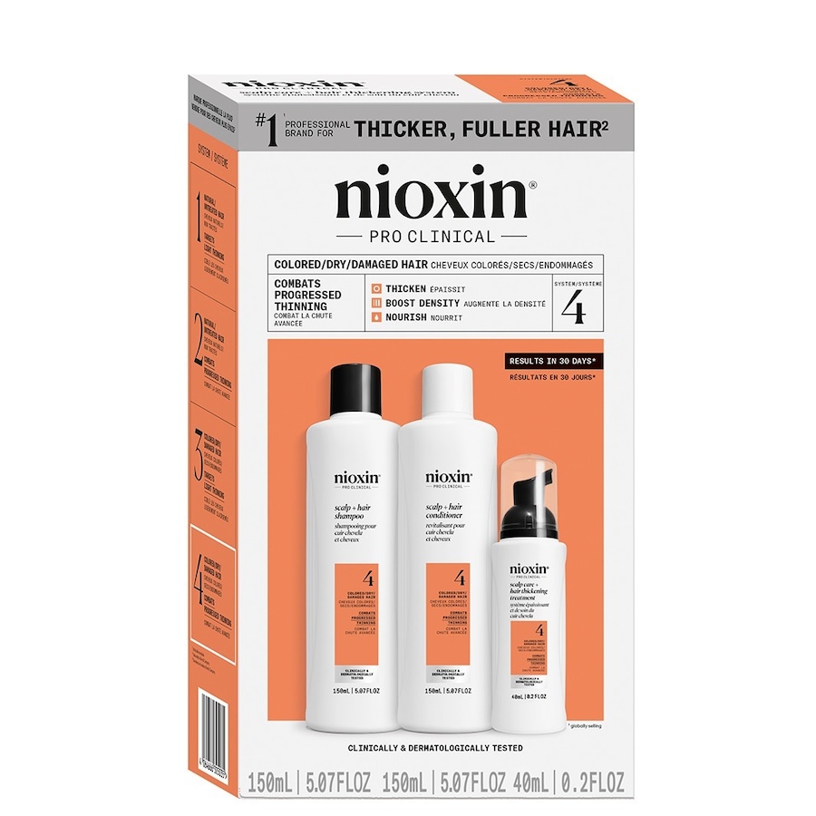 Nioxin Nioxin System 4 zestaw oczyszczający do włosów farbowanych, mocno przerzedzonych, 150+150+40 ml Zestawy do pielęgnacji włosów 1 ct
