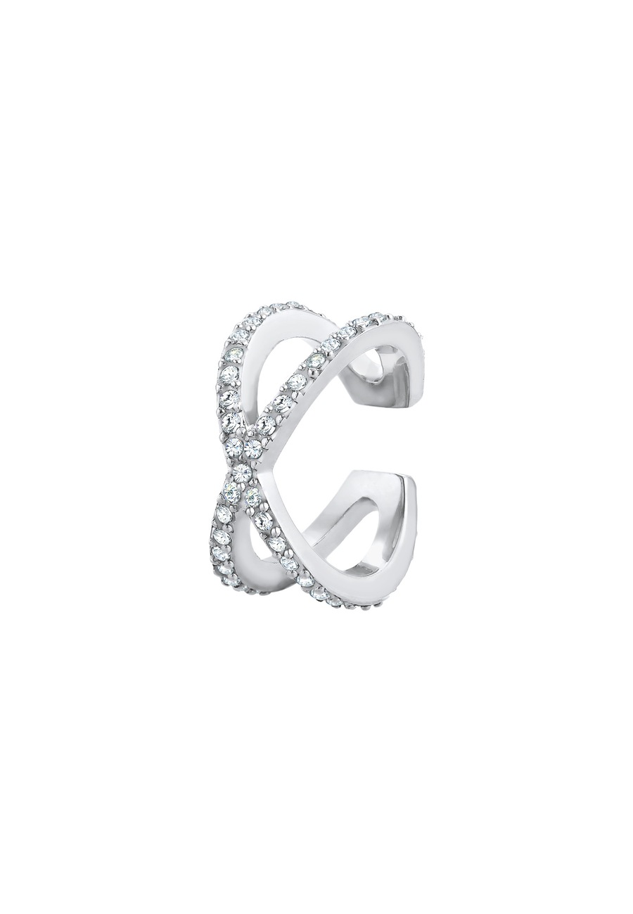 Elli Damski krzyż earcuff Cross Basic Minimal z kryształami w srebrze próby 925 Nausznice 1 ct