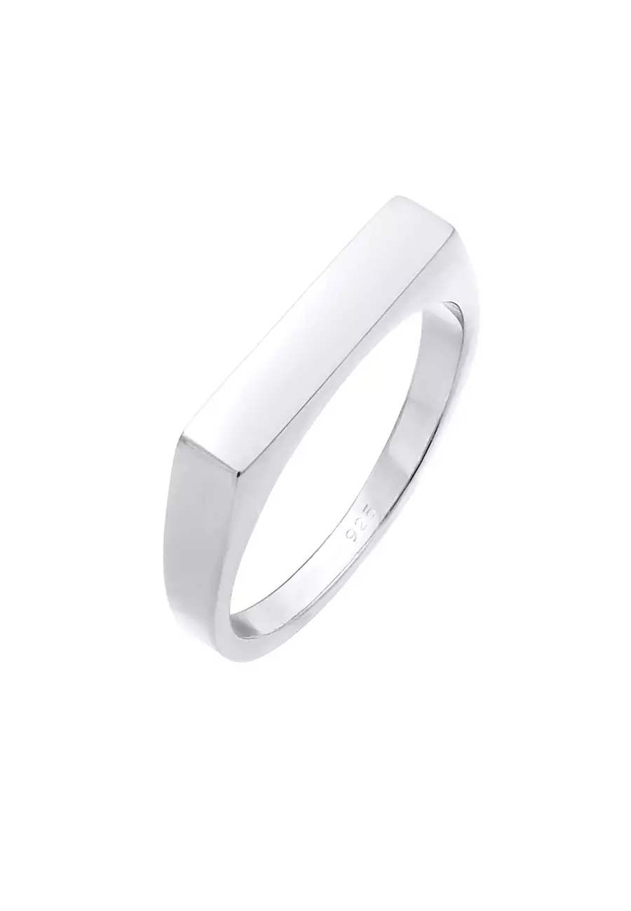 Elli Damski sygnet kwadratowy Geo Design Basic w srebrze 925 Sterling Silver Pierścionki 1 ct