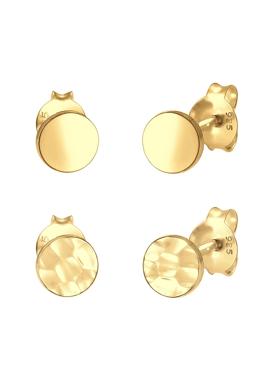 Elli Damskie kolczyki sztyfty zestaw 2 sztuk młotkowane błyszczące w srebrze 925 Sterling Silver Kolczyki 1 ct