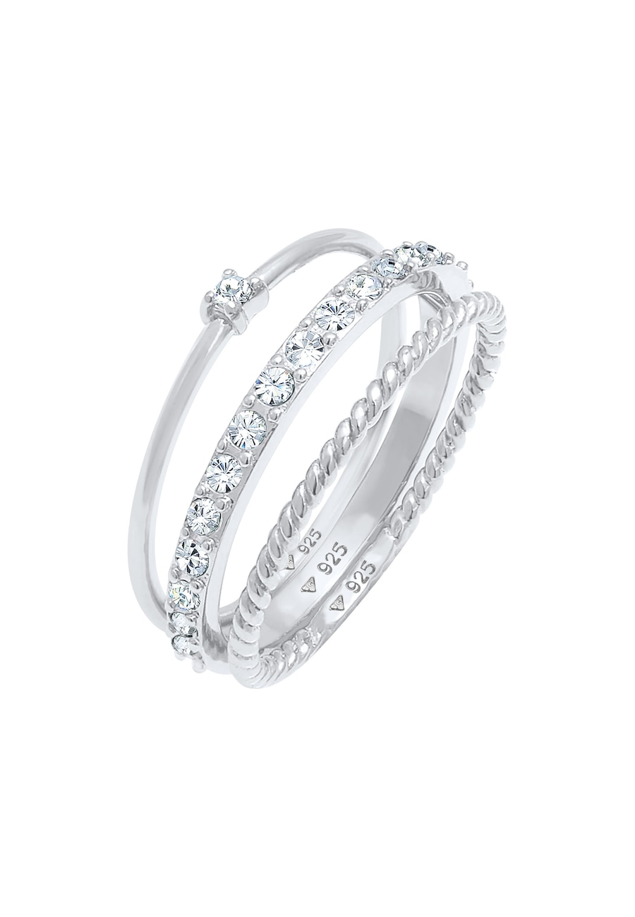 Elli Damskie do łączenia elegancki, świąteczny, warstwowy z kryształami, srebro próby 925 Sterling Silver Pierścionki 1 ct