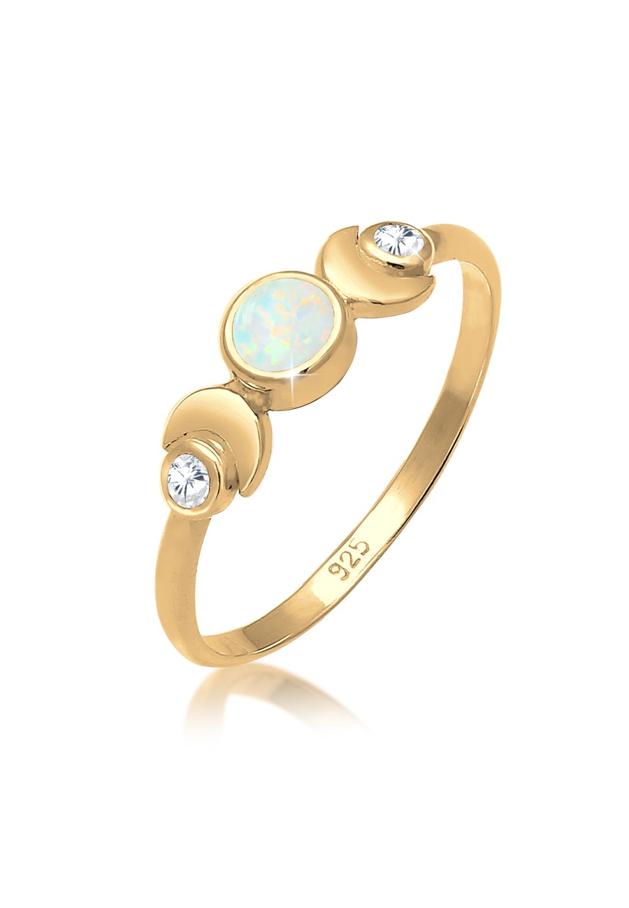 Elli Damski półksiężyc Astro Vintage Design z opalem i cyrkonią w srebrze 925 Sterling Silver Pierścionki 1 ct