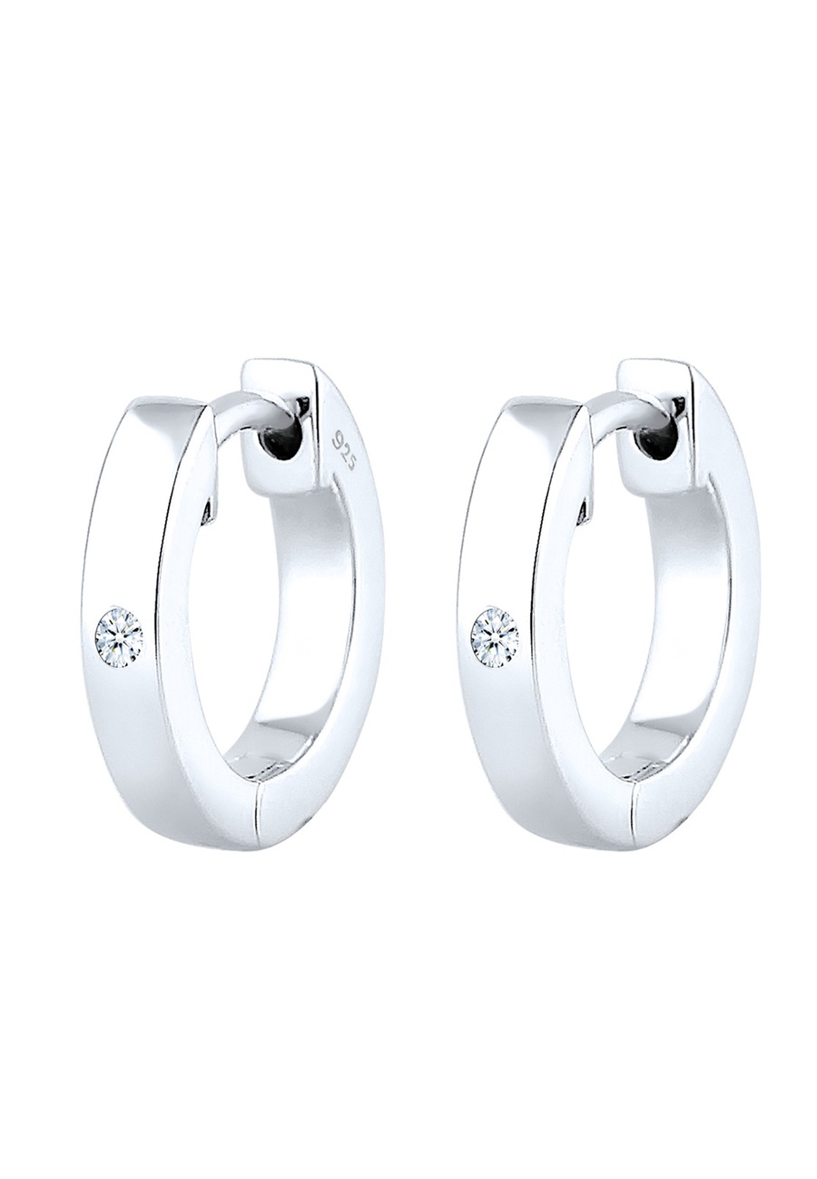 Elli DIAMONDS Damskie kreole Basic z diamentem (0,03 ct.), srebro próby 925 Sterling Silver Kolczyki koła 1 ct