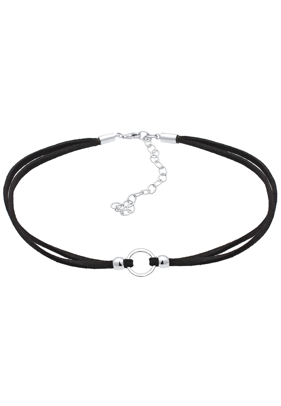 Elli Choker damski Trend koło z zamszu w kolorze czarnym, srebro próby 925 Sterling Silver Naszyjniki 1 ct Damski