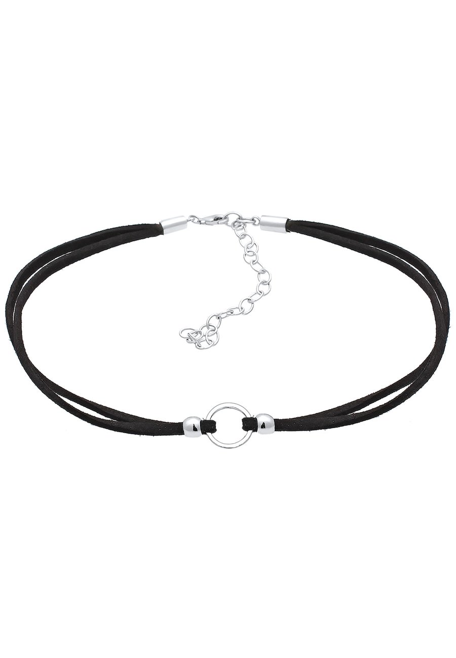 Elli Choker damski Trend koło z zamszu w kolorze czarnym, srebro próby 925 Sterling Silver Naszyjniki 1 ct Damski