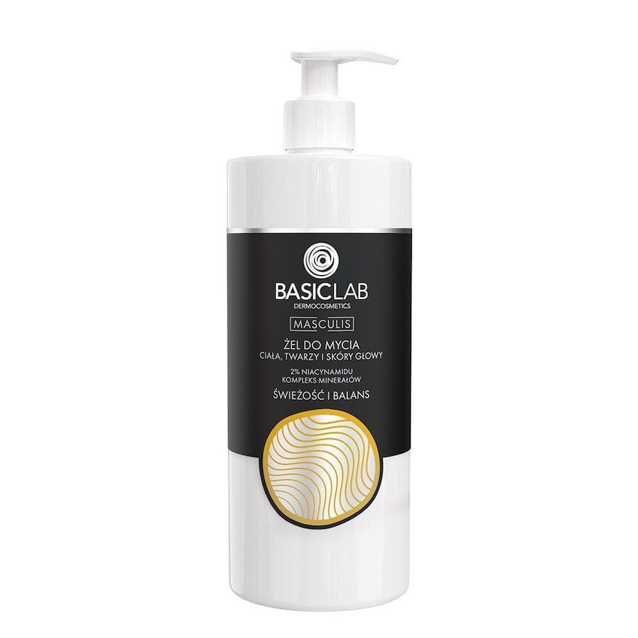 BasicLab BasicLab Masculis Żel do mycia ciała, twarzy i skóry głowy 2% Niacyniamidu Kompleks Minerałów Świeżość i Balans 500ml Żele do mycia twarzy