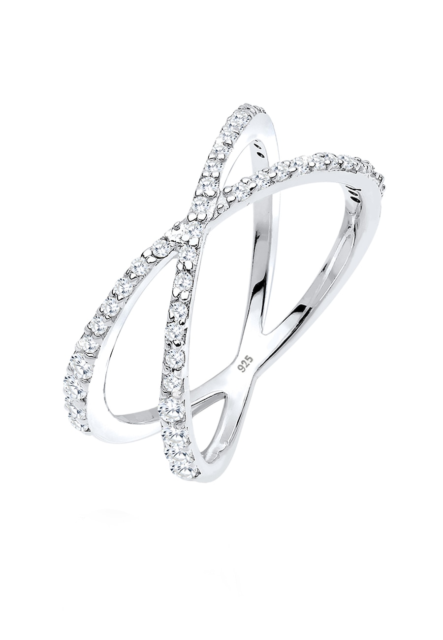 Elli Damski pierścionek skręcony X z kryształami z cyrkoniami w srebrze próby 925 Sterling Silver Pierścionki 1 ct