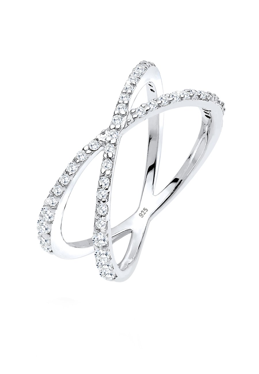 Elli Damski pierścionek skręcony X z kryształami z cyrkoniami w srebrze próby 925 Sterling Silver Pierścionki 1 ct