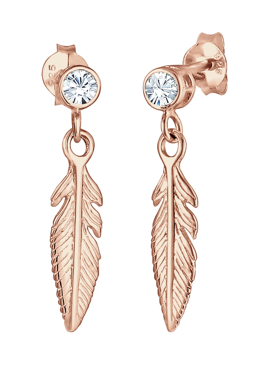 Elli Damskie kolczyki wiszące Pióro Boho z kryształem w srebrze próby 925 Sterling Silver Kolczyki 1 ct