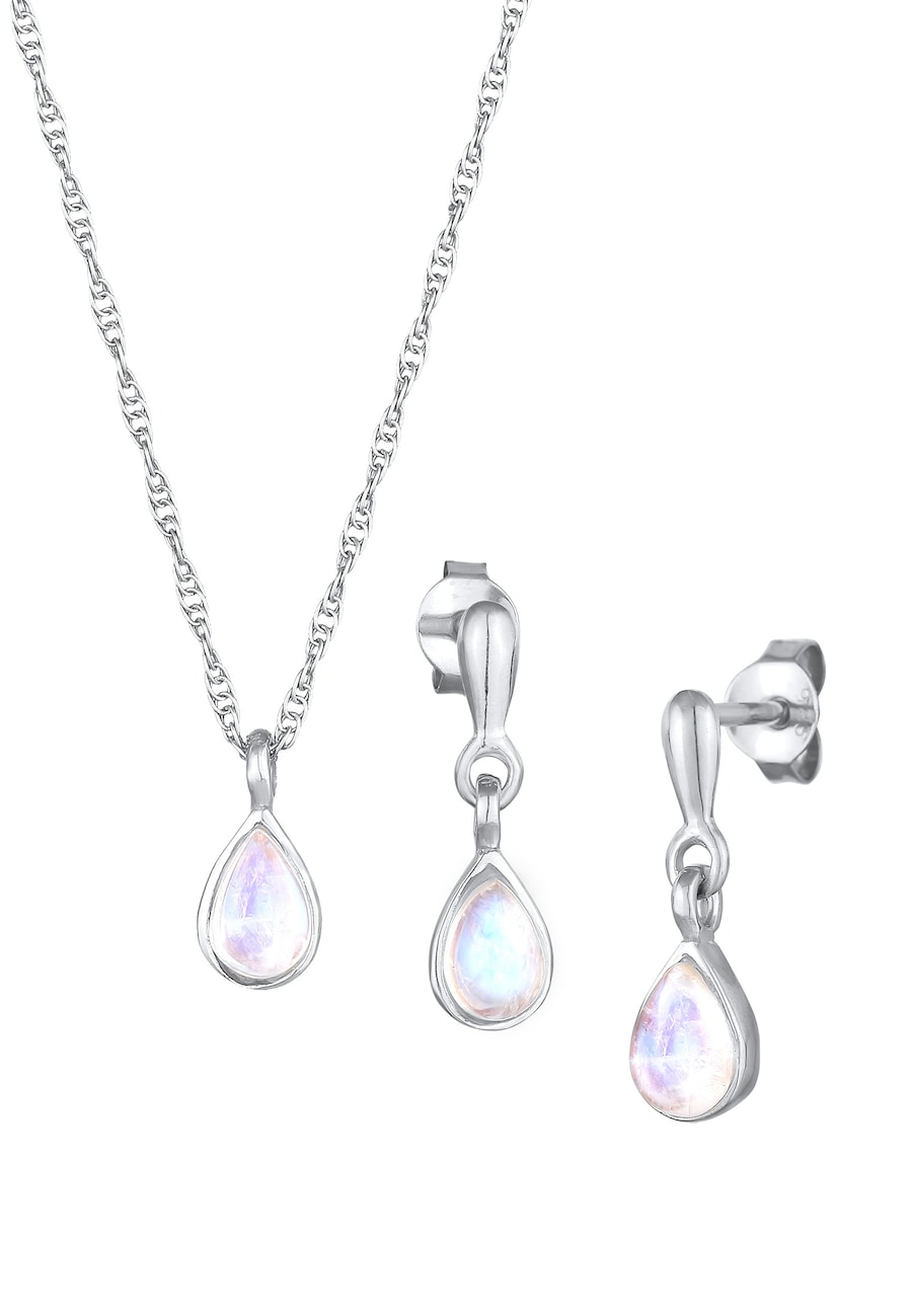 Elli PREMIUM Damska zawieszka kropla Elegant zestaw kolczyków z kamieniem księżycowym w srebrze próby 925 Sterling Silver Zestawy 1 ct Damski