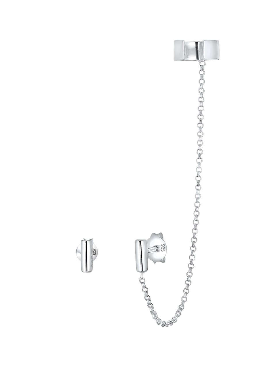 Elli Damska nausznica do uszu asymetryczna minimalistyczna Geo wykonana ze srebra próby 925 Sterling Silver Kolczyki 1 ct Damski