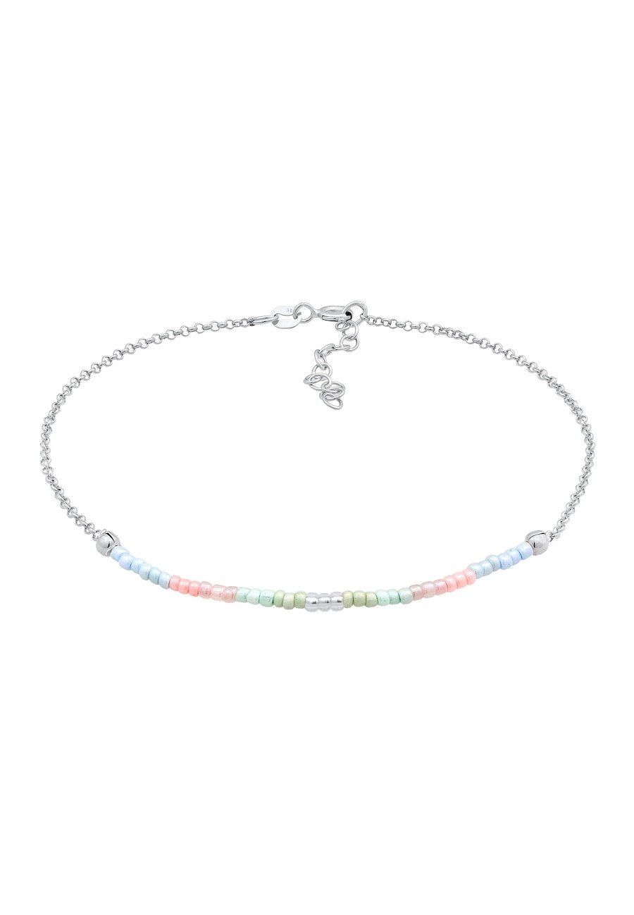 Elli Damski łańcuszek na kostkę płaski z koralikami, elegancki ze srebra pozłacanego 925 Sterling Silver Bransoletki na nogę 1 ct