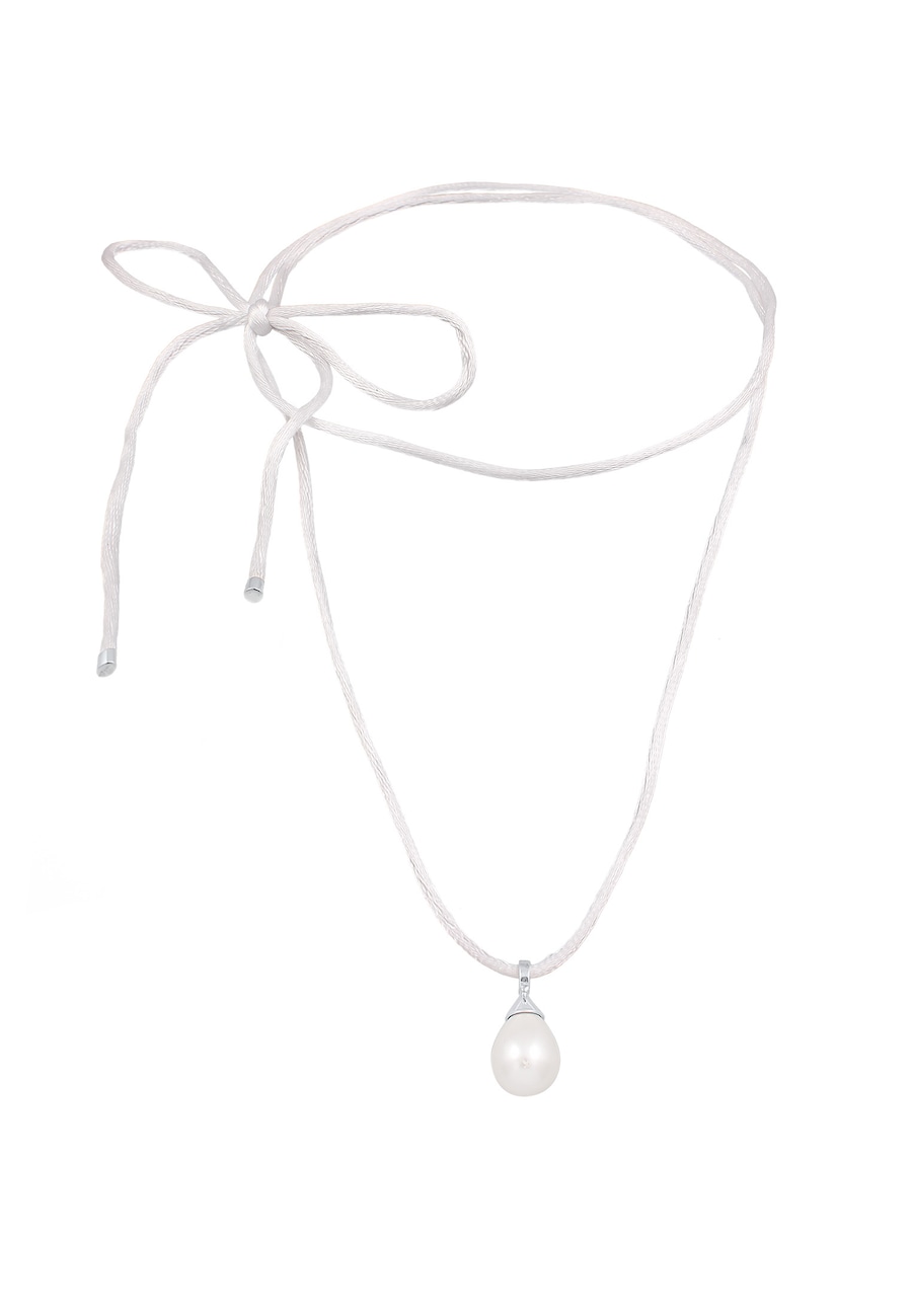 Elli Damski wisiorek kropla kokardka z perłą muszlową i satynową bielą ze srebra próby 925 Sterling Silver Naszyjniki 1 ct