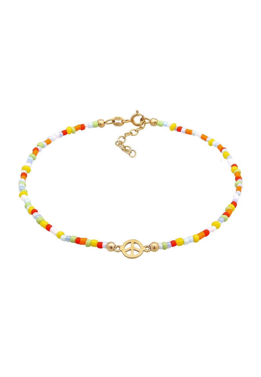 Elli Damska bransoletka na kostkę symbol pokoju koraliki szklane kolorowe w srebrze próby 925 Sterling Silver Bransoletki na nogę 1 ct Damski