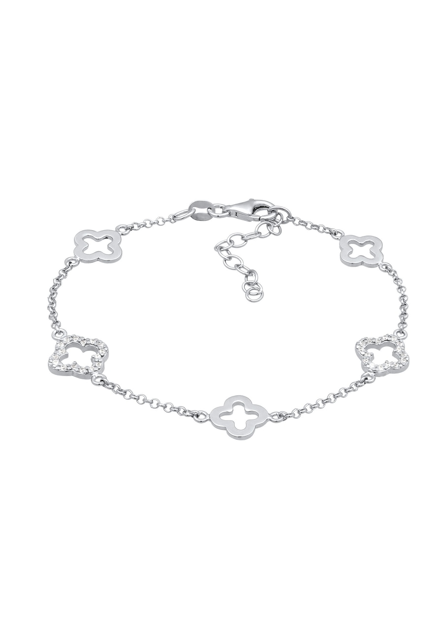 Elli Bransoletka z Kamieniami Kobiety Łańcuch Ogniwo Koniczyna Cyrkonia Szlif Diamentowy Biały 925 Sterling Silver 16 cm Bransoletki 1 ct Damski