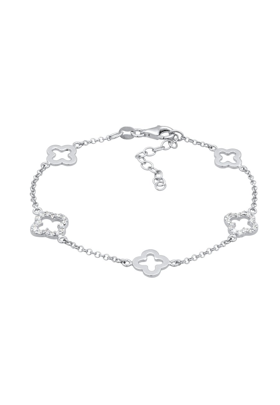 Elli Bransoletka z Kamieniami Kobiety Łańcuch Ogniwo Koniczyna Cyrkonia Szlif Diamentowy Biały 925 Sterling Silver 16 cm Bransoletki 1 ct Damski