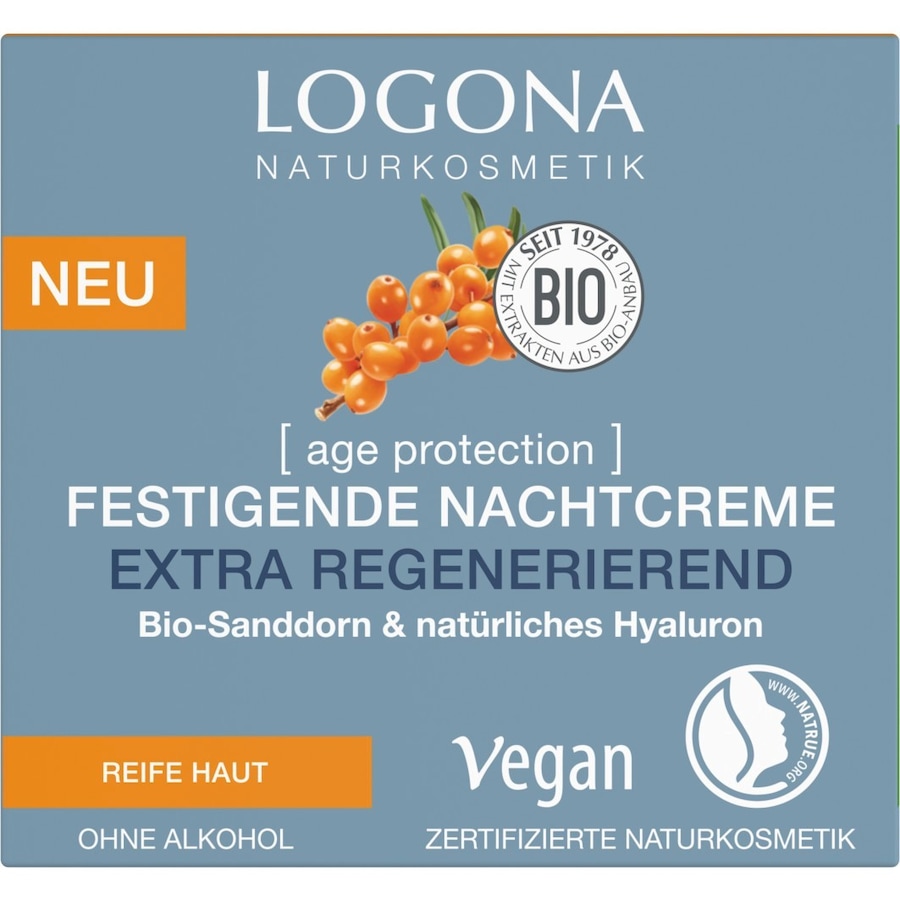 Logona Age Protection Ujędrniająco-regenerujący krem na noc z organicznym rokitnikiem i kwasem hialuronowym Kremy na noc 50 ml