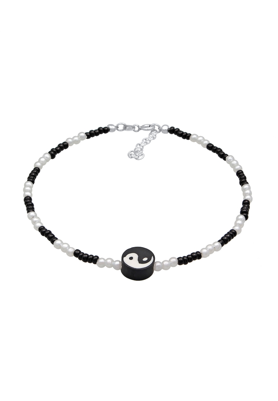 Elli Damska bransoletka na kostkę Yin Yang ze szklanymi koralikami ze srebra próby 925 Sterling Silver Bransoletki na nogę 1 ct Damski