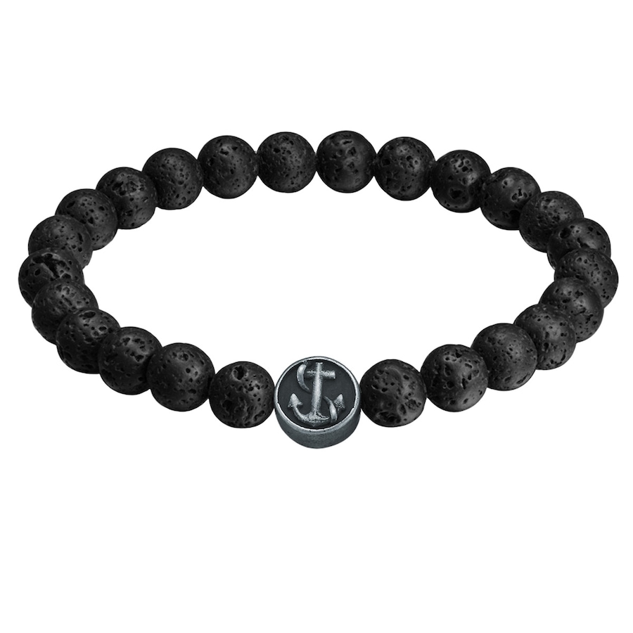 True Rebels Bransoletka z kamieniem szlachetnym Kotwica Stal szlachetna Kamień lawowy czarny Bransoletki 1 ct Męskie