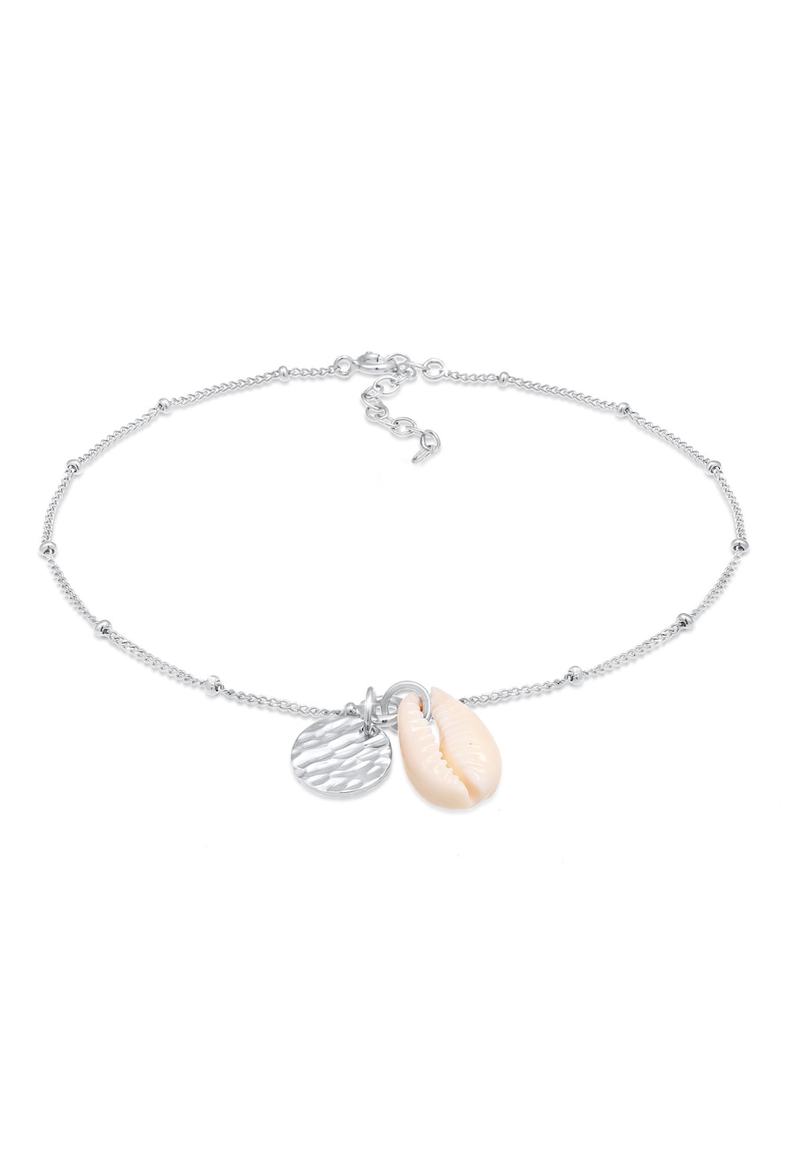 Elli Damski bransoletka na kostkę płytka regulowany z muszlą kauri w srebrze 925 Sterling Silver Bransoletki na nogę 1 ct