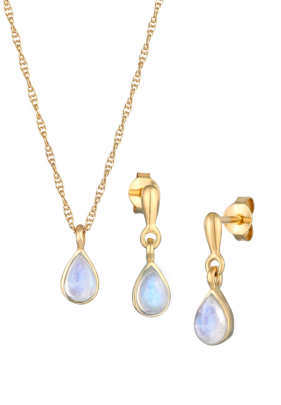 Elli PREMIUM Damska zawieszka kropla Elegant zestaw kolczyków z kamieniem księżycowym w srebrze próby 925 Sterling Silver Zestawy 1 ct Damski