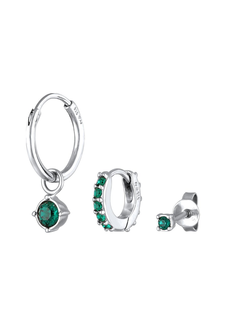 Elli Damskie kolczyki kreole z zielonym kryształem z pozłacanego srebra próby 925 Sterling Silver Kolczyki 1 ct